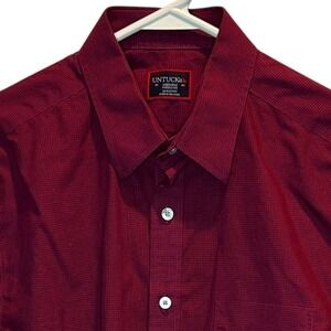 UNTUCKit Mens Medium Red Micro Check Wrinkle Free Long Sleeve Button Down Shirt‎